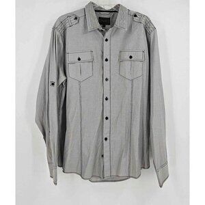 No Retreat NR Black Label Mens Gray Black Pinstripe Button Up Collared Shirt XL